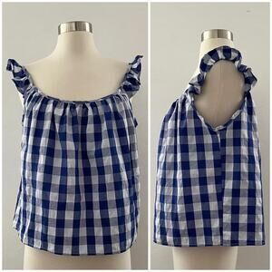 Joie Top Women's XL Blue White Gingham Plaid Ruffle Sleeveless Lightweight NWT